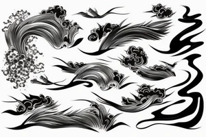 Japanese traditional style abstract long river with black water only tattoo idea