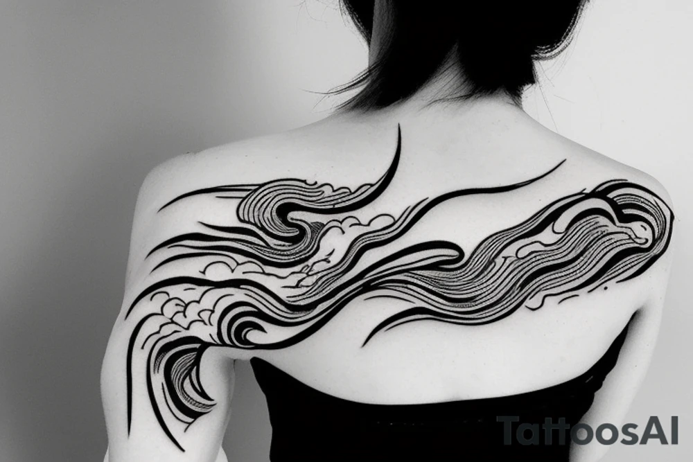 Japanese traditional style abstract long river with black water only tattoo idea