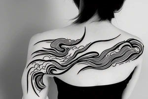 Japanese traditional style abstract long river with black water only tattoo idea