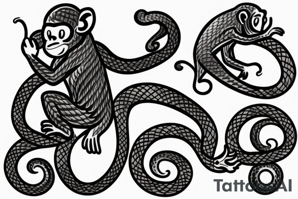 Monkey holding a snake riding a horse tattoo idea