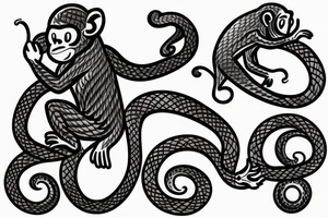 Monkey holding a snake riding a horse tattoo idea