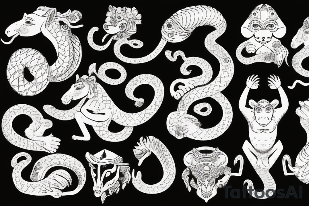 Monkey holding a snake riding a horse tattoo idea