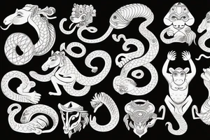 Monkey holding a snake riding a horse tattoo idea