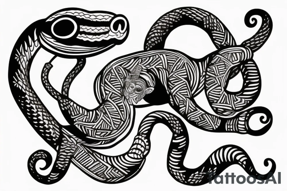 Monkey holding a snake riding a horse tattoo idea