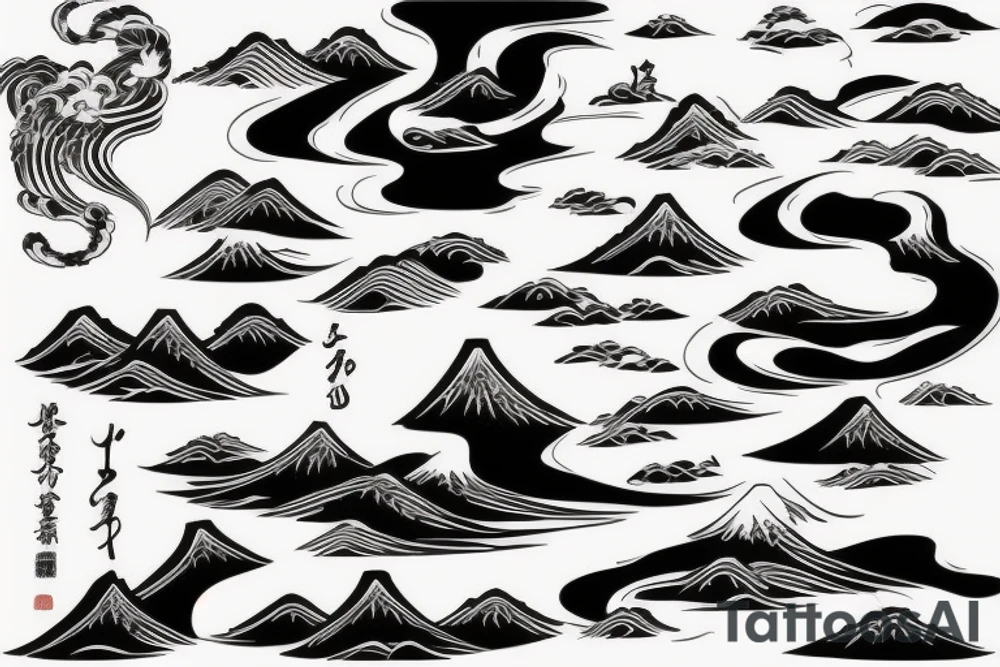 Japanese traditional style with thick lines long river with black water only tattoo idea