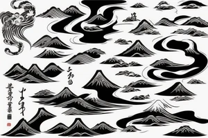 Japanese traditional style with thick lines long river with black water only tattoo idea