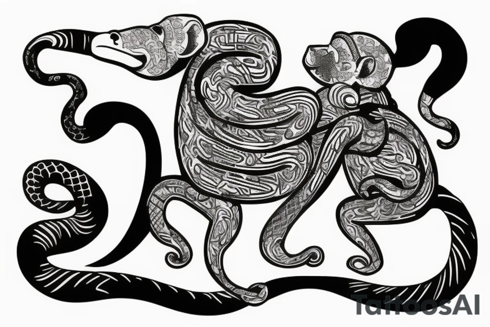 Monkey holding a snake riding a horse tattoo idea