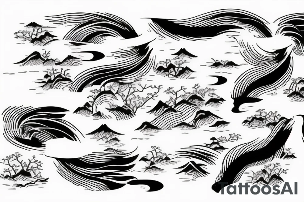 Japanese traditional style with big lines long river with black water only tattoo idea