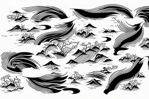 Japanese traditional style with big lines long river with black water only tattoo idea
