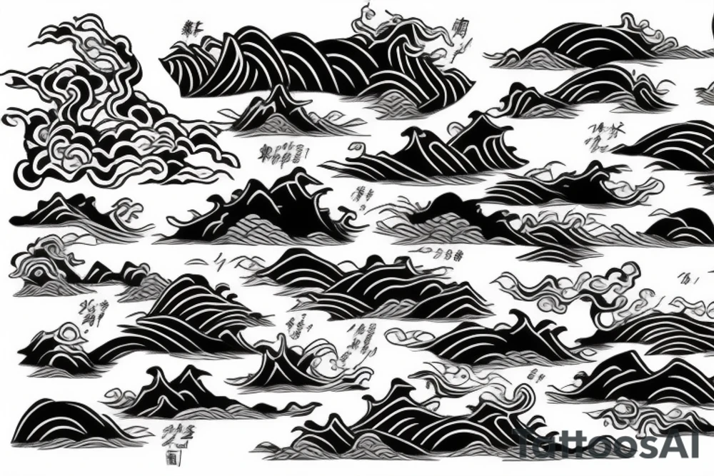 Japanese traditional style with big lines long river with black water only tattoo idea