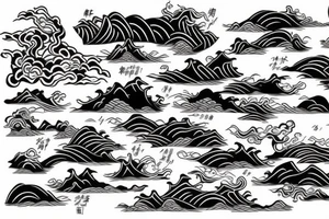 Japanese traditional style with big lines long river with black water only tattoo idea