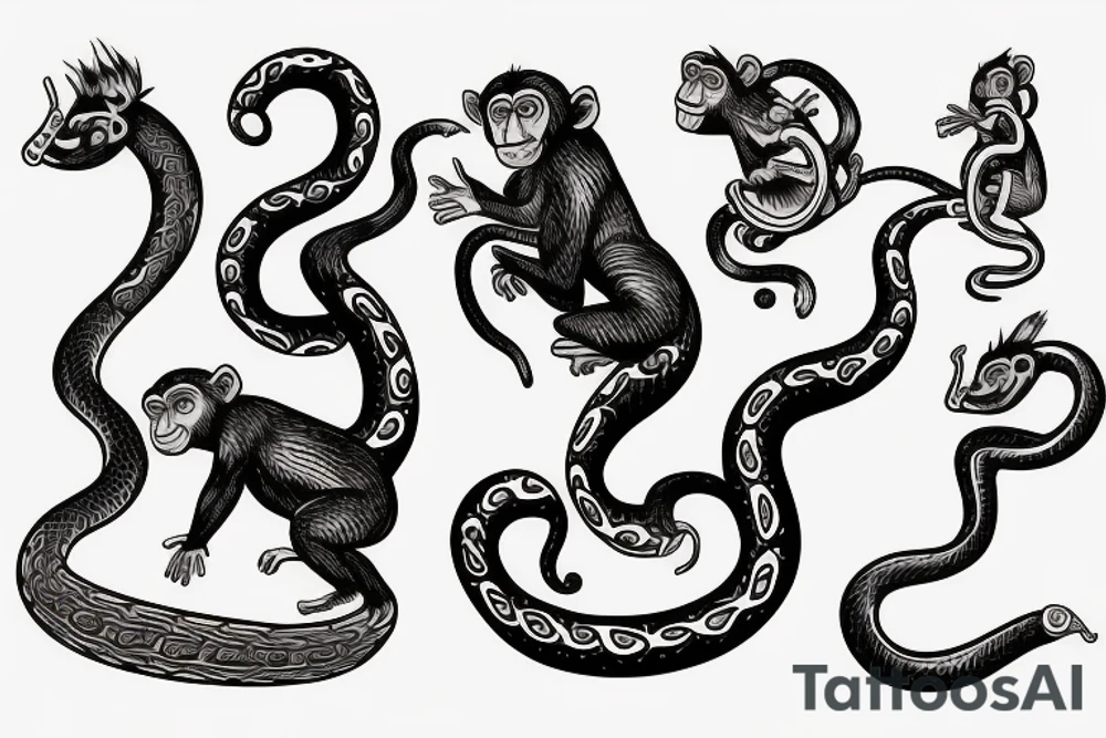 Monkey holding a snake riding a horse tattoo idea