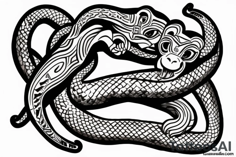 Monkey holding a snake riding a horse tattoo idea