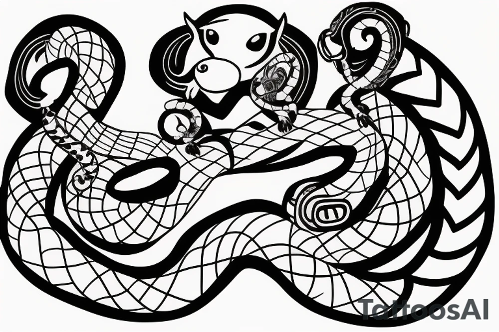 Monkey holding a snake riding a horse tattoo idea