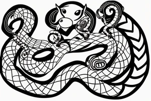 Monkey holding a snake riding a horse tattoo idea