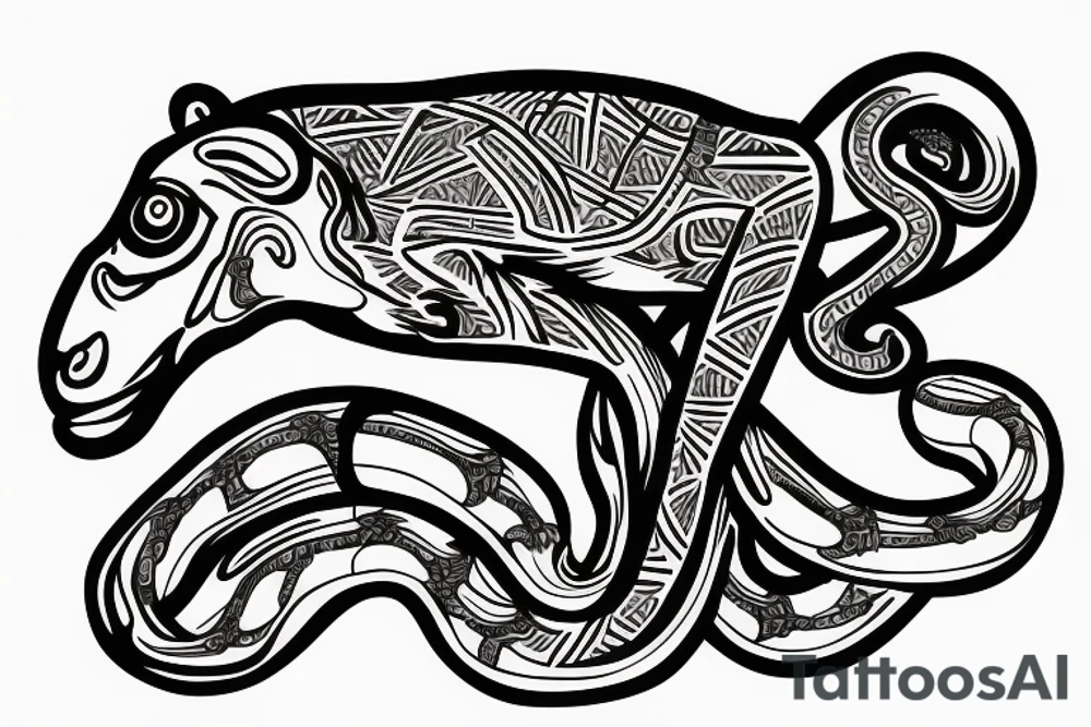 Monkey holding a snake riding a horse tattoo idea