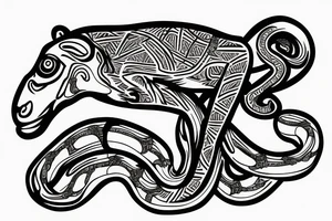 Monkey holding a snake riding a horse tattoo idea