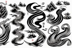 Japanese traditional style with thick outlines long river with black water only tattoo idea