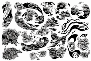 Japanese traditional style with thick outlines long cam river tattoo idea