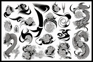 Japanese traditional style with thick outlines long cam river tattoo idea