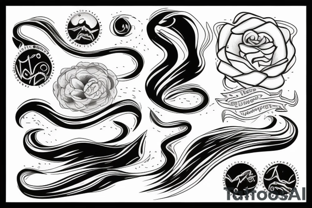 Thick outlines long calm river with black water tattoo idea