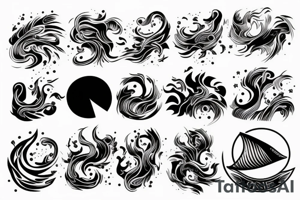Thick outlines long calm river with black water tattoo idea