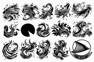 Thick outlines long calm river with black water tattoo idea