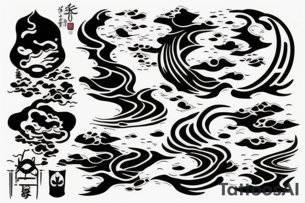 Thick outlines long calm river with black water tattoo idea