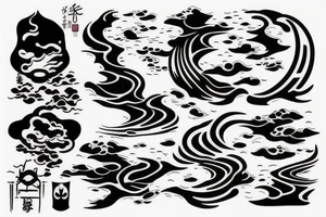 Thick outlines long calm river with black water tattoo idea