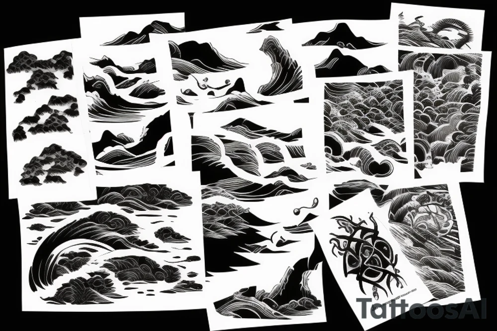 Thick outlines long calm river with black water tattoo idea