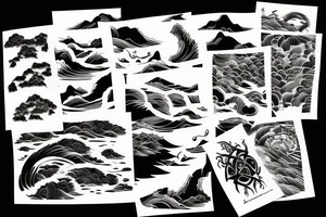Thick outlines long calm river with black water tattoo idea