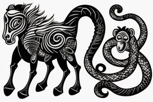 Monkey on horse holding a snake tattoo idea