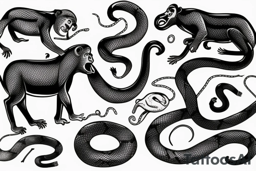 Monkey on horse holding a snake tattoo idea