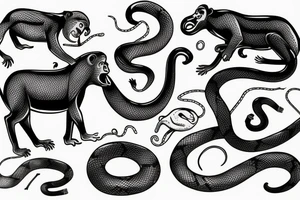 Monkey on horse holding a snake tattoo idea