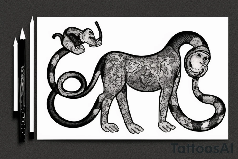 Monkey on horse holding a snake tattoo idea