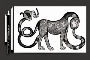 Monkey on horse holding a snake tattoo idea