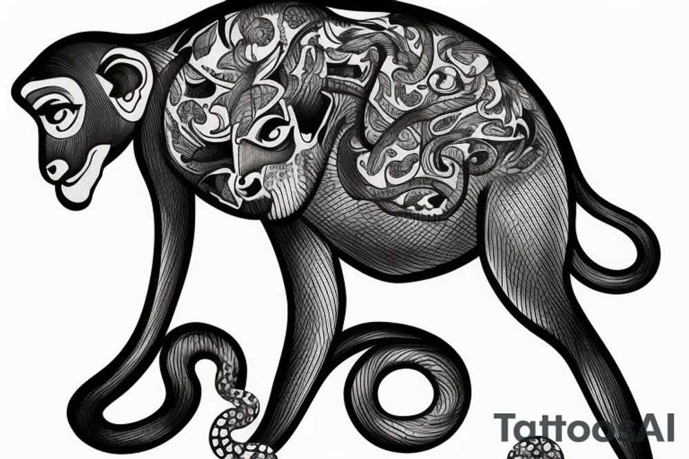 Monkey on horse holding a snake tattoo idea