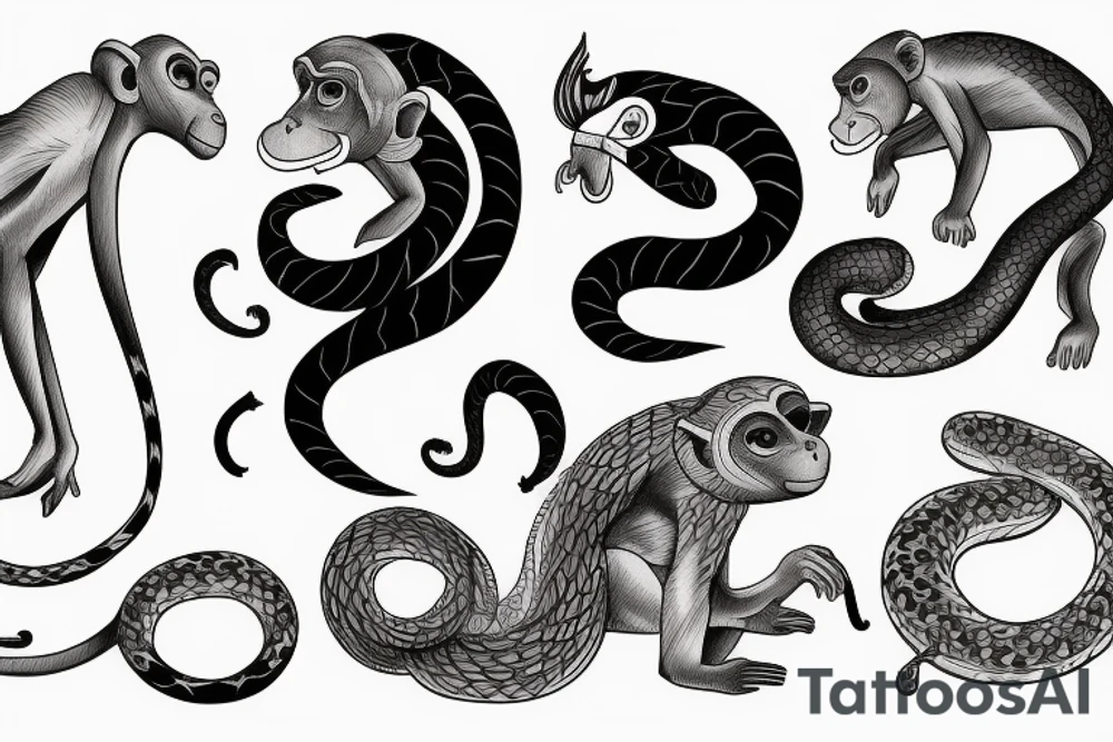 Monkey on horse holding a snake tattoo idea