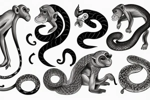 Monkey on horse holding a snake tattoo idea