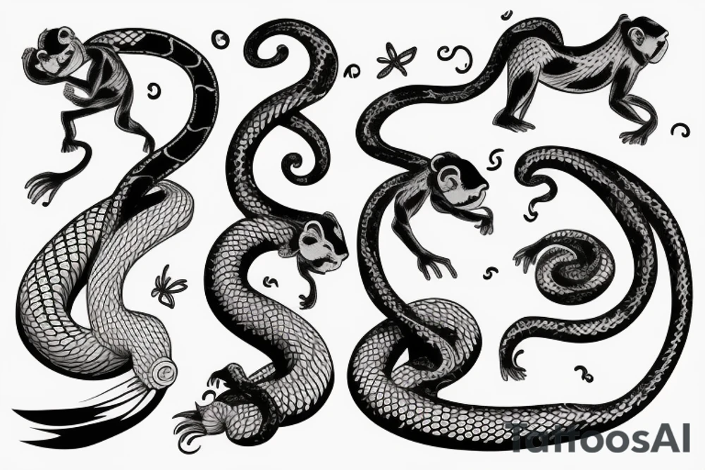 Monkey on horse holding a snake tattoo idea