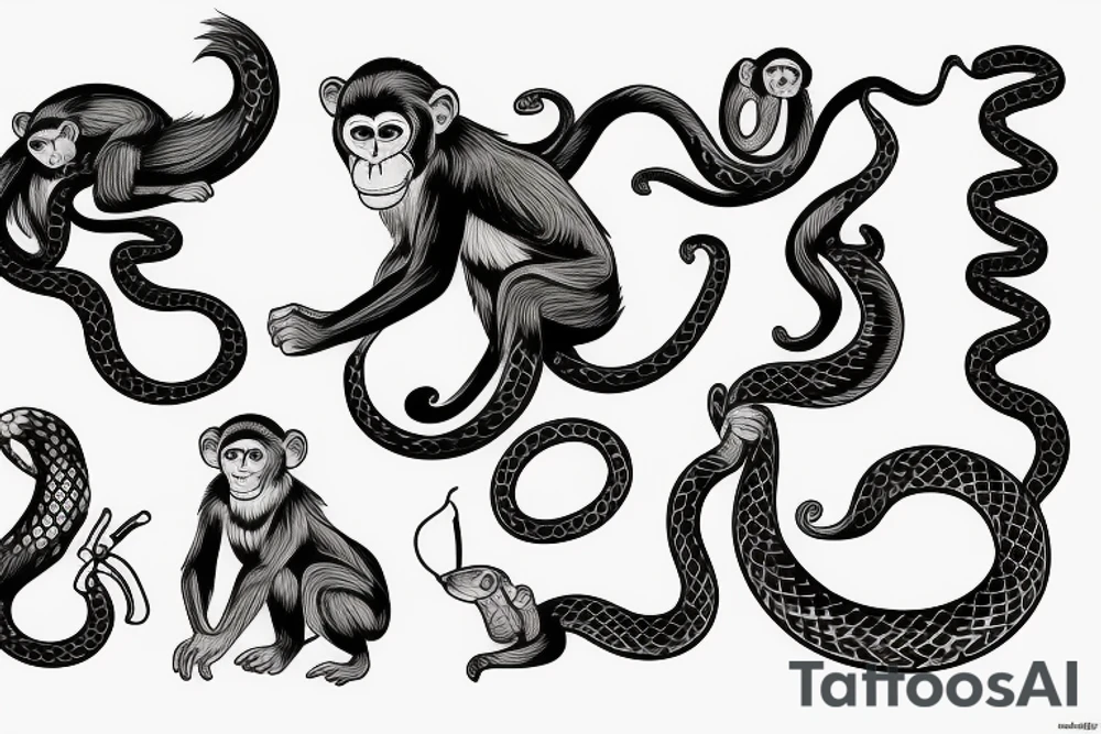 Monkey on horse holding a snake tattoo idea