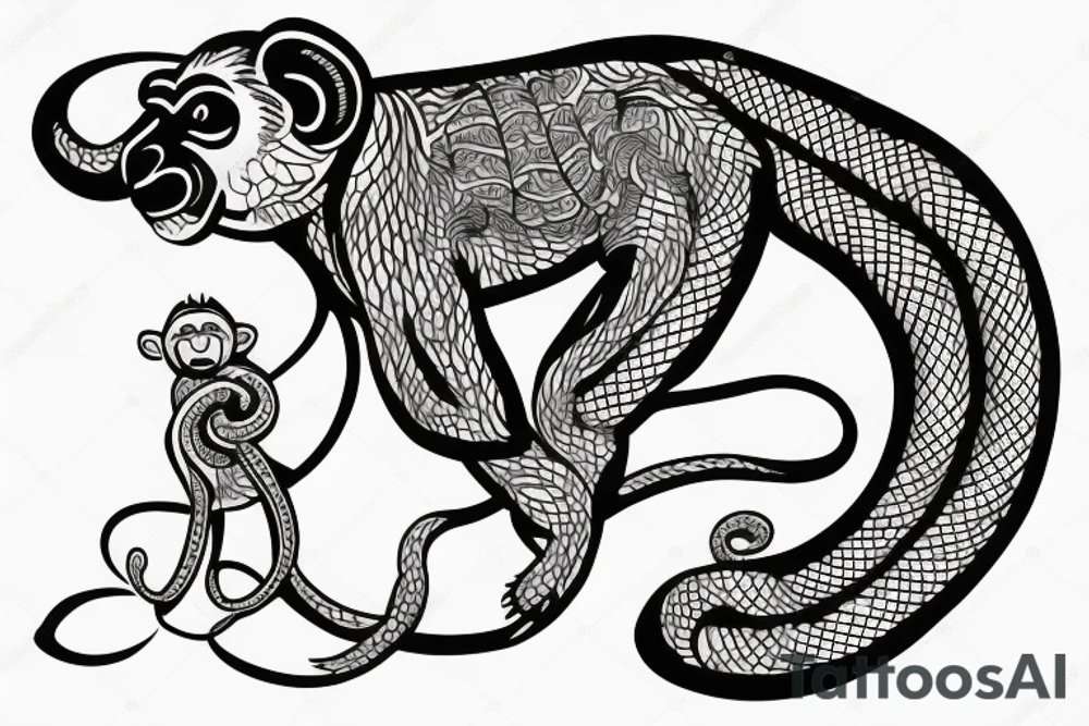 Monkey on horse holding a snake tattoo idea