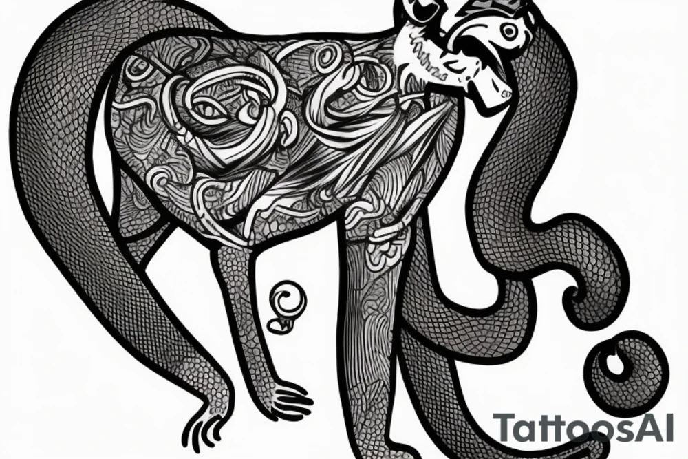 Monkey on horse holding a snake tattoo idea