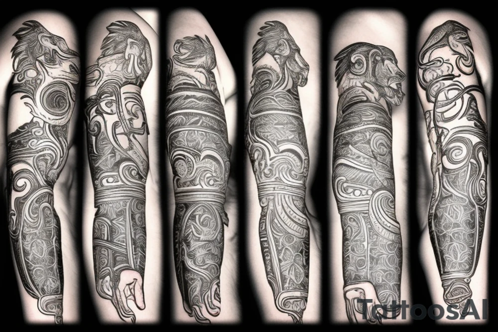 A monkey riding on top of a horse , the monkey is holding a snake in his hand tattoo idea