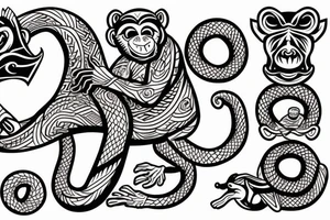 A monkey riding on top of a horse , the monkey is holding a snake in his hand tattoo idea
