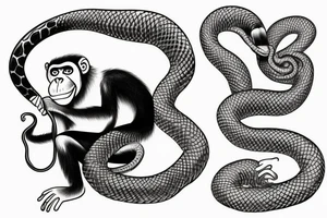 Monkey holding a snake in his hand as a whip while sitting on a horse tattoo idea