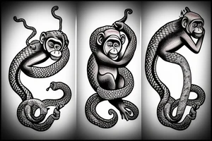 Monkey holding a snake in his hand as a whip while sitting on a horse tattoo idea