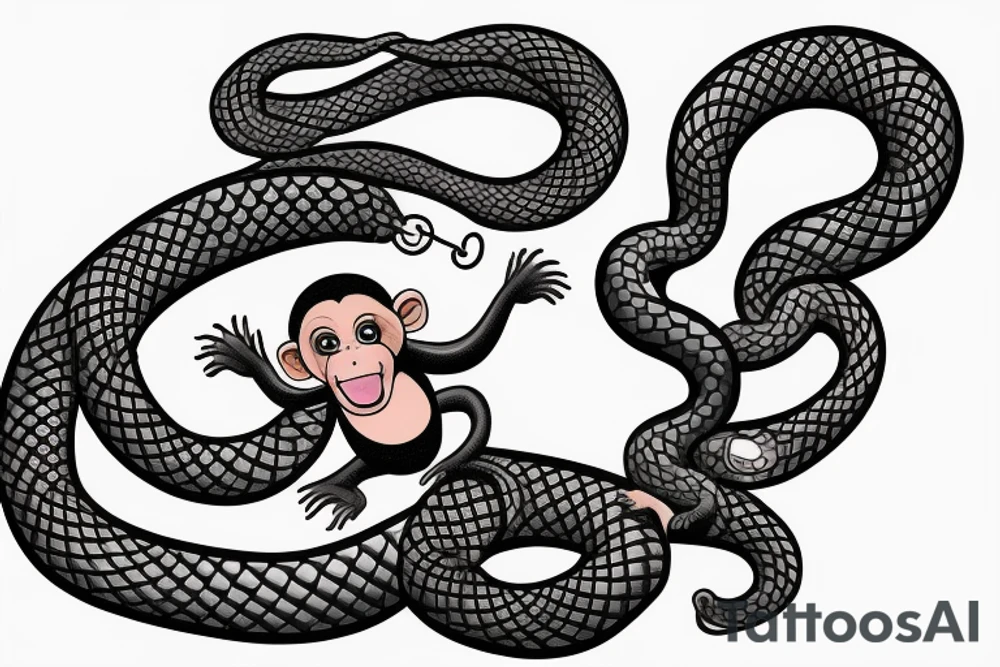 Monkey holding a snake in his hand as a whip while sitting on a horse tattoo idea