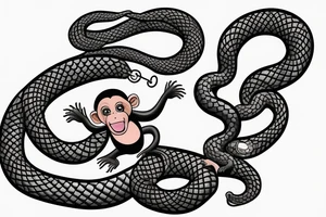 Monkey holding a snake in his hand as a whip while sitting on a horse tattoo idea