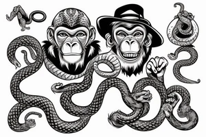 Monkey holding a snake in his hand as a whip while sitting on a horse tattoo idea